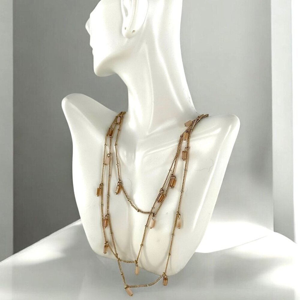 NEW Bancroft Beige and Gold Crystal Beaded Boho Wrap Necklace